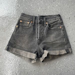 Levi black acid wash cuffed shorts